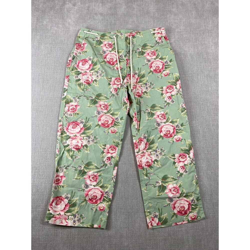 Lauren Ralph Lauren Pants Womens 8 Green Floral Twill Capri Drawstring